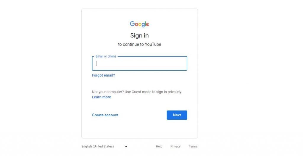 google sign in page