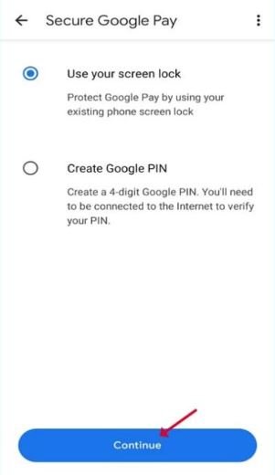 choose screen lock for google pay