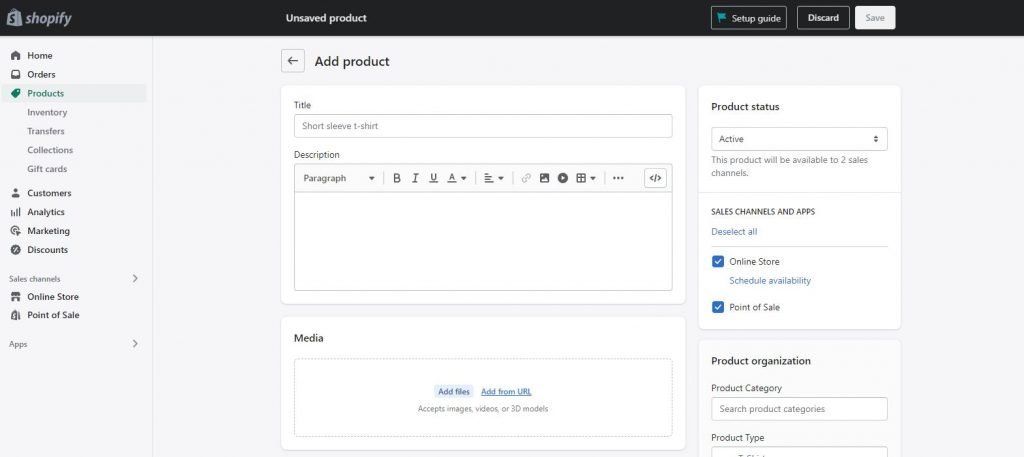 shopify add products