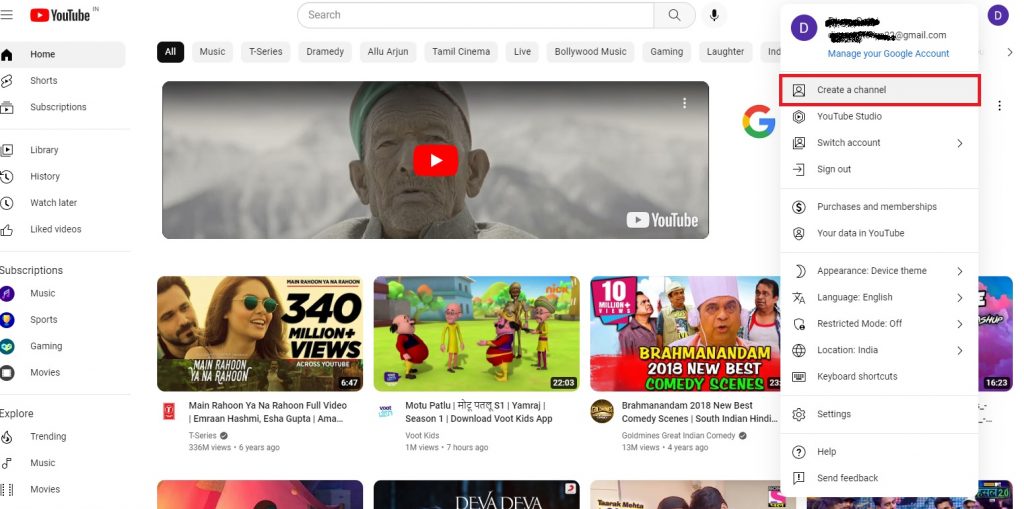 create youtube channel