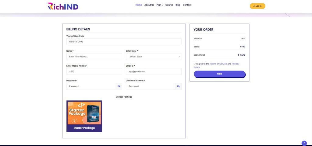 richind checkout page