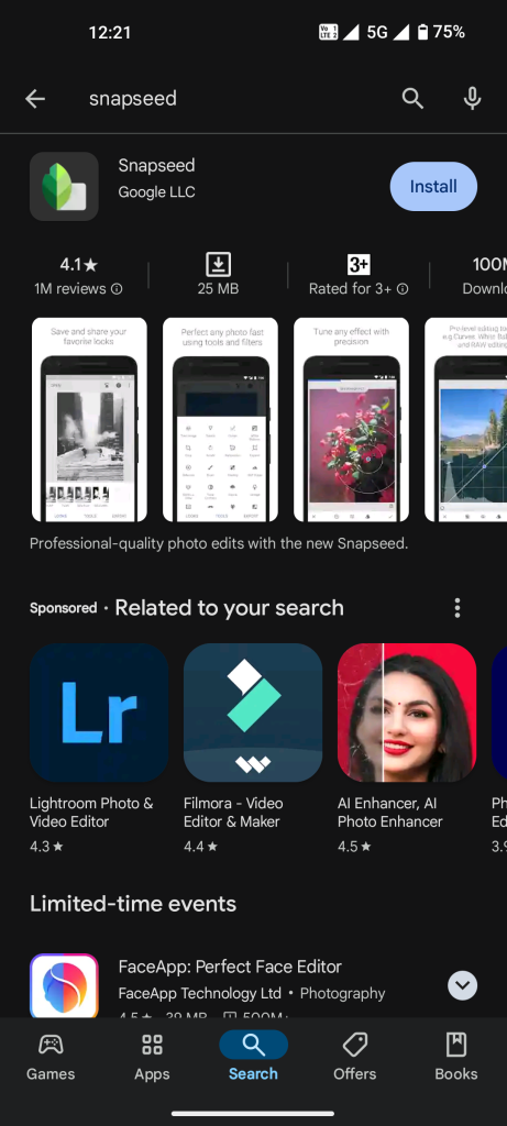 install snapseed from play store