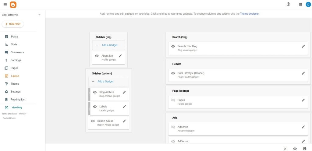 layout of blogger section