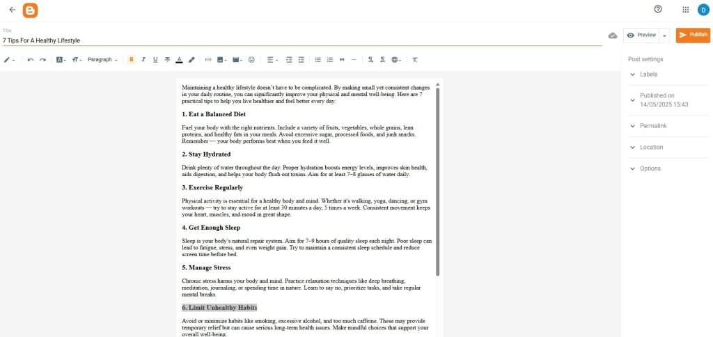 write a blog post in blogger.com